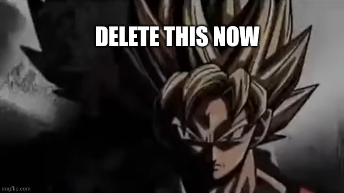 DELETE THIS NOW | image tagged in goku staring | made w/ Imgflip meme maker