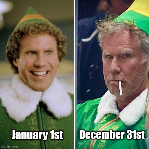 Rough Year | January 1st; December 31st | image tagged in buddy the elf | made w/ Imgflip meme maker