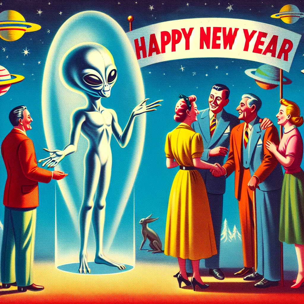 Alien Being wishing earthlings happy new year Blank Meme Template