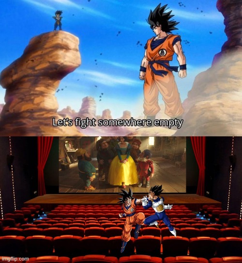 image tagged in let's fight somewhere empty,dragon ball z,disney,snow white,goku,vegeta | made w/ Imgflip meme maker