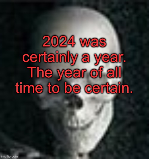 It was so fucking mid XD | 2024 was certainly a year. The year of all time to be certain. | image tagged in skull | made w/ Imgflip meme maker