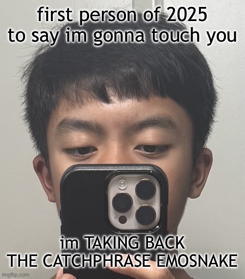 YOU'RE NOT STOPPING ME | first person of 2025 to say im gonna touch you; im TAKING BACK THE CATCHPHRASE EMOSNAKE | image tagged in delted but his hair needs to grow out | made w/ Imgflip meme maker