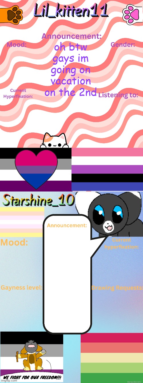 Lil_kitten11 and Starshine_10 updated temp | oh btw gays im going on vacation on the 2nd | image tagged in lil_kitten11 and starshine_10 updated temp | made w/ Imgflip meme maker