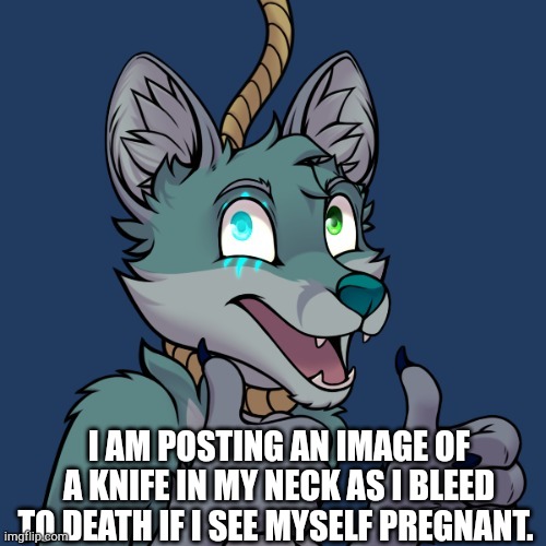 Me fr | I AM POSTING AN IMAGE OF A KNIFE IN MY NECK AS I BLEED TO DEATH IF I SEE MYSELF PREGNANT. | image tagged in me fr | made w/ Imgflip meme maker