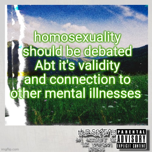 HuaSpring Temp | homosexuality should be debated Abt it's validity and connection to other mental illnesses | image tagged in huaspring temp | made w/ Imgflip meme maker