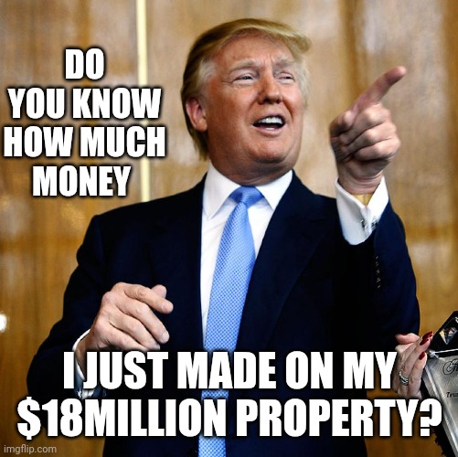 Nope, Not An Honest Judge | DO YOU KNOW HOW MUCH MONEY; I JUST MADE ON MY $18MILLION PROPERTY? | image tagged in donal trump birthday,comp | made w/ Imgflip meme maker