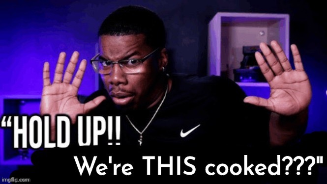 hold up. we're THIS cooked??? | image tagged in hold up we're this cooked | made w/ Imgflip meme maker