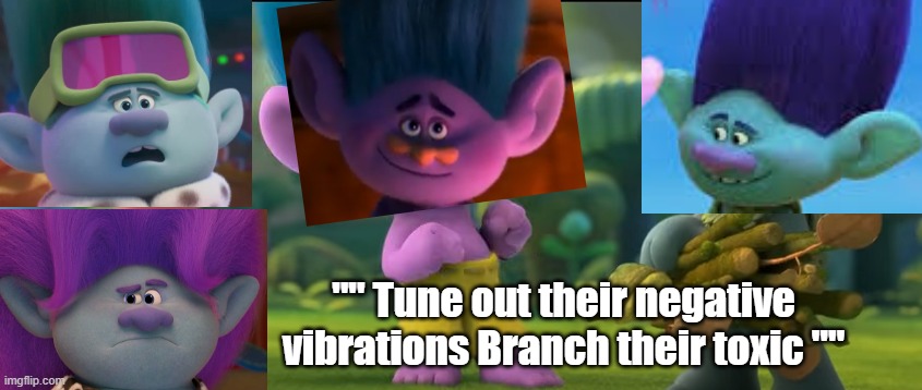 Creek tells it how it is. | "" Tune out their negative vibrations Branch their toxic "" | image tagged in trolls memes,trolls brozone memes | made w/ Imgflip meme maker