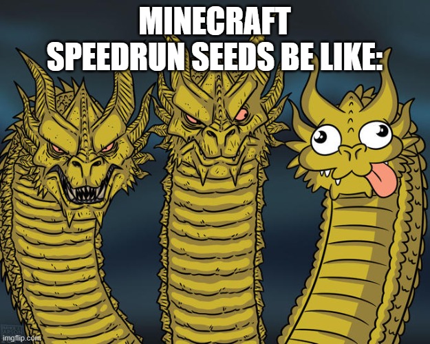 Speedrun Seeds Couriway | MINECRAFT SPEEDRUN SEEDS BE LIKE: | image tagged in three-headed dragon | made w/ Imgflip meme maker