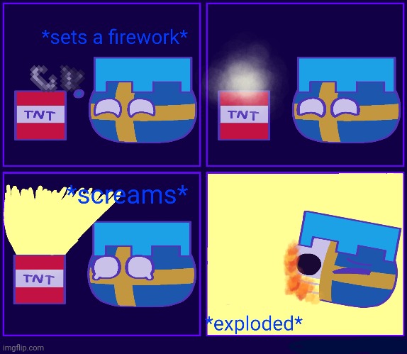 Sweden Sets Tnt Firework On New Years :skull_emoji | image tagged in countryballs,sweden,minecraft,skull emoji,firework,memes | made w/ Imgflip meme maker