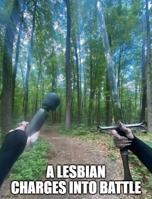 Weapons | A LESBIAN CHARGES INTO BATTLE | image tagged in sex jokes | made w/ Imgflip meme maker