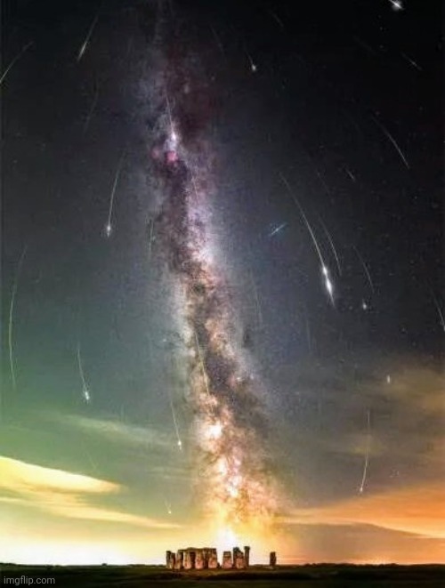 The Perseid Meteor Shower over Stonehenge | image tagged in meteor,stonehenge,england,salisbury plain,beautiful nature | made w/ Imgflip meme maker