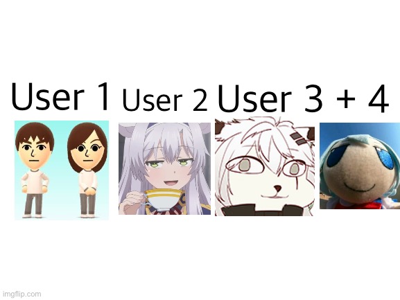 alright, might as well add something who want it | User 3 + 4; User 1; User 2 | image tagged in blank white template | made w/ Imgflip meme maker