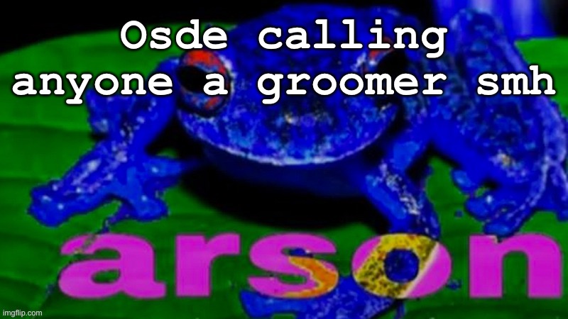 Arson Frog | Osde calling anyone a groomer smh | image tagged in arson frog | made w/ Imgflip meme maker