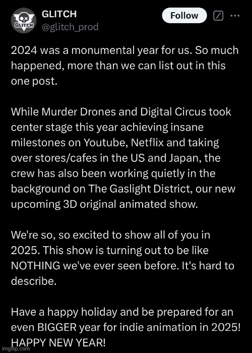 Special Message from Glitch! | image tagged in murder drones,the amazing digital circus,animation,happy new year,glitch productions,message | made w/ Imgflip meme maker