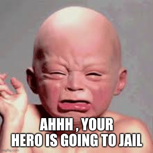 Democrats impeachment cry | AHHH , YOUR HERO IS GOING TO JAIL | image tagged in democrats impeachment cry | made w/ Imgflip meme maker