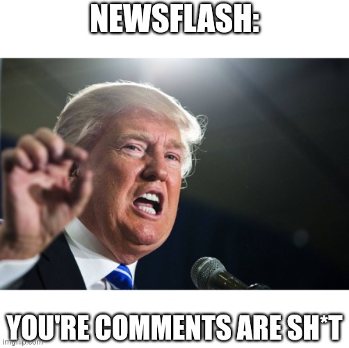 donald trump | NEWSFLASH: YOU'RE COMMENTS ARE SH*T | image tagged in donald trump | made w/ Imgflip meme maker