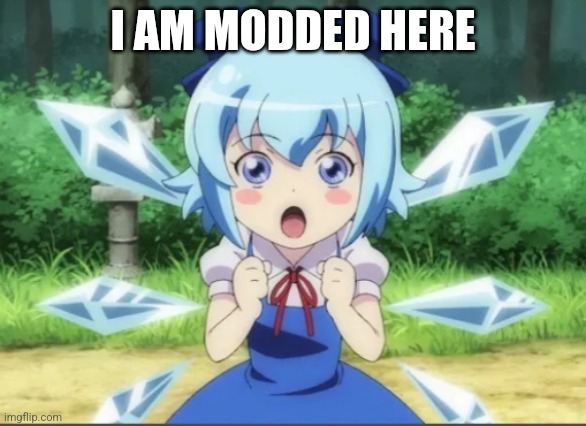 That was unexpected | I AM MODDED HERE | image tagged in shocked cirno | made w/ Imgflip meme maker