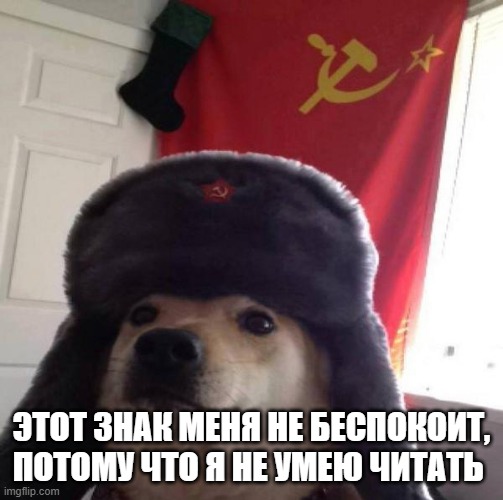 Russian Doge | ЭТОТ ЗНАК МЕНЯ НЕ БЕСПОКОИТ, ПОТОМУ ЧТО Я НЕ УМЕЮ ЧИТАТЬ | image tagged in russian doge | made w/ Imgflip meme maker