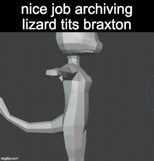 very on brand ngl | nice job archiving lizard tits braxton | image tagged in there | made w/ Imgflip meme maker