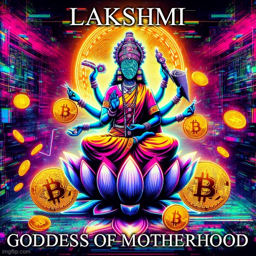 Satoshi Nakamoto as Lakshmi | LAKSHMI GODDESS OF MOTHERHOOD | image tagged in satoshi nakamoto as lakshmi | made w/ Imgflip meme maker