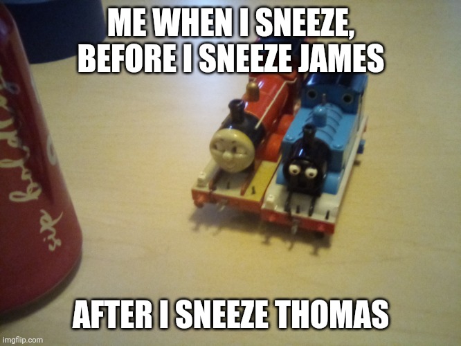 ME WHEN I SNEEZE, BEFORE I SNEEZE JAMES AFTER I SNEEZE THOMAS | image tagged in our old bachmanns | made w/ Imgflip meme maker