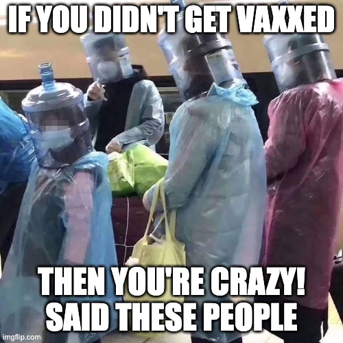 crazy covid | IF YOU DIDN'T GET VAXXED; THEN YOU'RE CRAZY!
SAID THESE PEOPLE | image tagged in vaccines | made w/ Imgflip meme maker