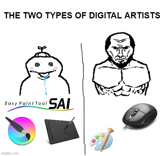 MS Paint and a wired mouse is one of the most heavenly combinations | THE TWO TYPES OF DIGITAL ARTISTS | image tagged in how twitter perceives age no text | made w/ Imgflip meme maker