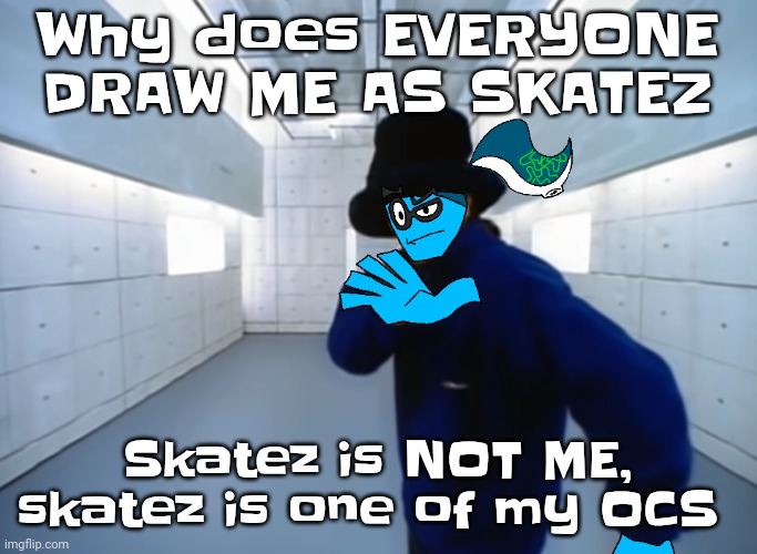 Oh my god bro | Why does EVERYONE DRAW ME AS SKATEZ; Skatez is NOT ME, skatez is one of my OCS | image tagged in skatez virtual insanity | made w/ Imgflip meme maker