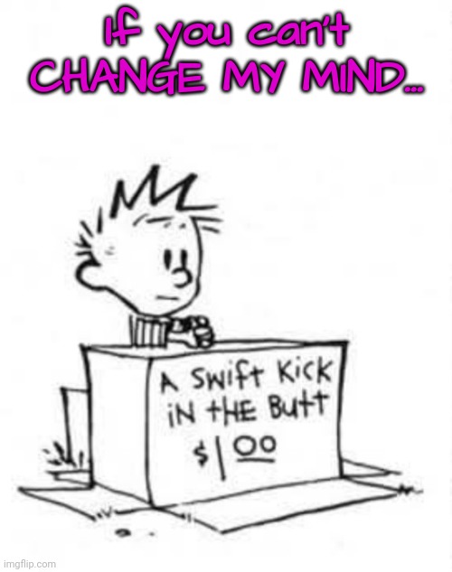 Just Try to Change My Mind | If you can't CHANGE MY MIND... | image tagged in change my mind,calvin and hobbes | made w/ Imgflip meme maker