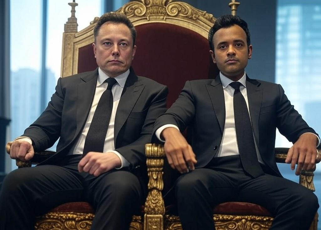 Elon Musk Vivek Ramaswamy on a throne Blank Meme Template