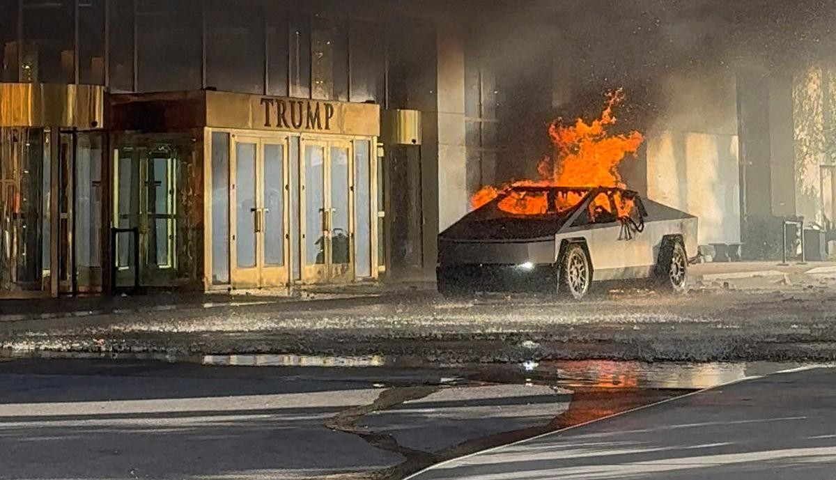 Cybertruck burning in trump hotel Blank Meme Template