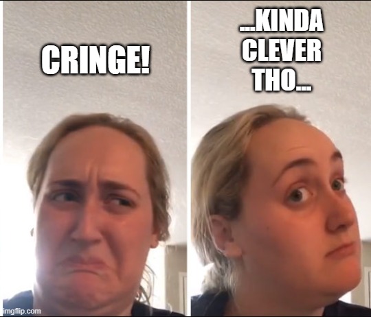 Kombucha Girl | CRINGE! ...KINDA
CLEVER
THO... | image tagged in kombucha girl | made w/ Imgflip meme maker