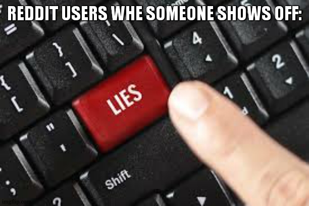 well they probably are | REDDIT USERS WHE SOMEONE SHOWS OFF: | image tagged in lies,reddit,flexing,internet | made w/ Imgflip meme maker