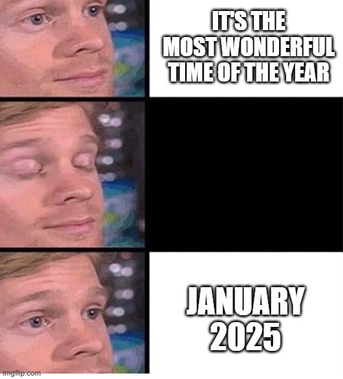 blinking guy vertical blank | IT'S THE MOST WONDERFUL TIME OF THE YEAR; JANUARY 2025 | image tagged in blinking guy vertical blank | made w/ Imgflip meme maker