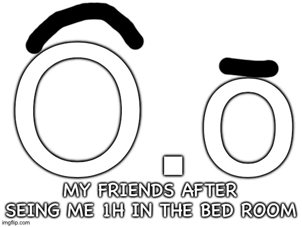 :)))))) | O.o; MY FRIENDS AFTER SEING ME 1H IN THE BED ROOM | image tagged in suspicious face | made w/ Imgflip meme maker