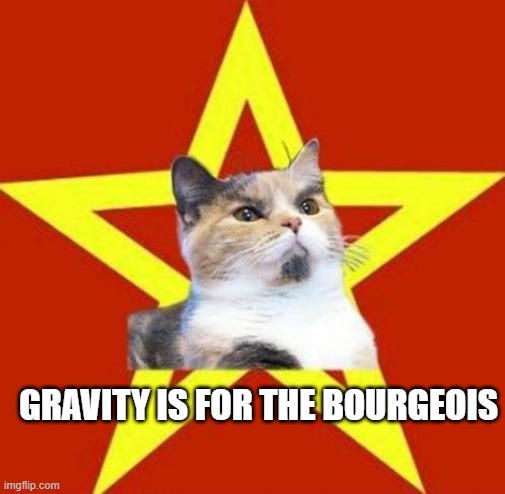 lenin cat | GRAVITY IS FOR THE BOURGEOIS | image tagged in lenin cat | made w/ Imgflip meme maker