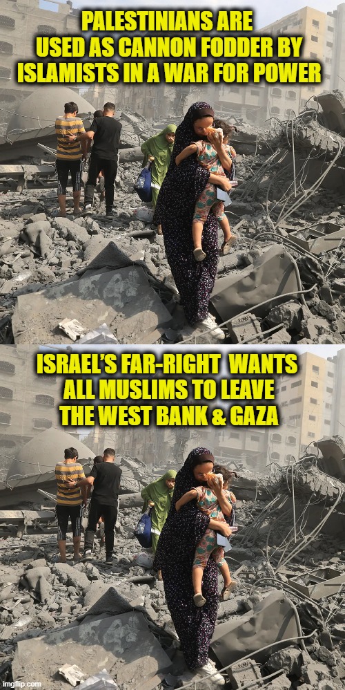 Between a rock and a hard place | PALESTINIANS ARE 
USED AS CANNON FODDER BY
ISLAMISTS IN A WAR FOR POWER; ISRAEL’S FAR-RIGHT  WANTS 
ALL MUSLIMS TO LEAVE
THE WEST BANK & GAZA | image tagged in palestine | made w/ Imgflip meme maker