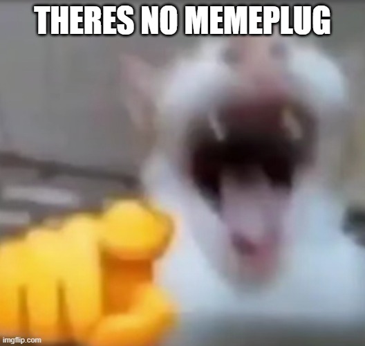 Cat pointing and laughing | THERES NO MEMEPLUG | image tagged in cat pointing and laughing | made w/ Imgflip meme maker