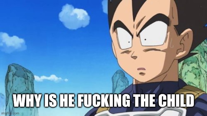 Surprized Vegeta Meme | WHY IS HE FUCKING THE CHILD | image tagged in memes,surprized vegeta | made w/ Imgflip meme maker