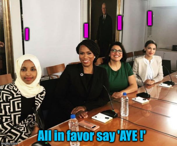 Gimmiedats ! | I; I; I; I; All in favor say 'AYE !' | image tagged in the squad,political meme,politics,funny memes,funny,gimmiedats | made w/ Imgflip meme maker