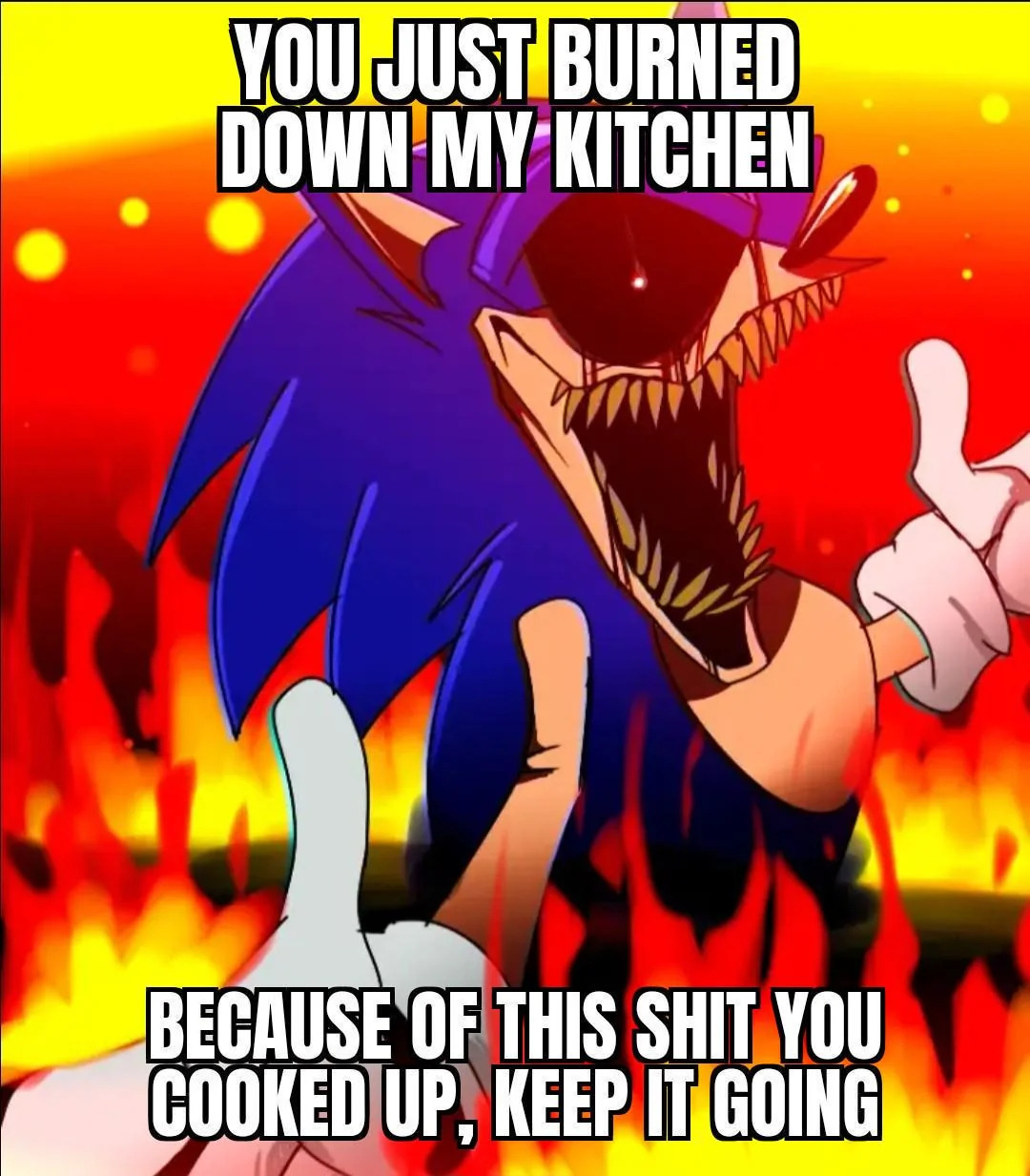 you just burnt down my kitchen but keep cooking bro Blank Meme Template