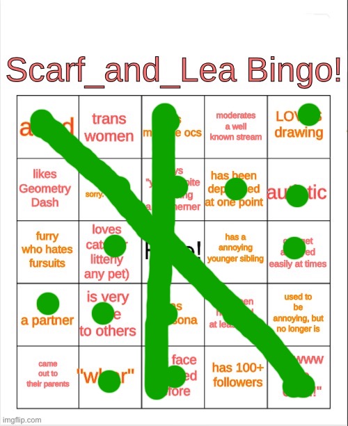 Scarf_and_Lea Bingo | image tagged in scarf_and_lea bingo | made w/ Imgflip meme maker