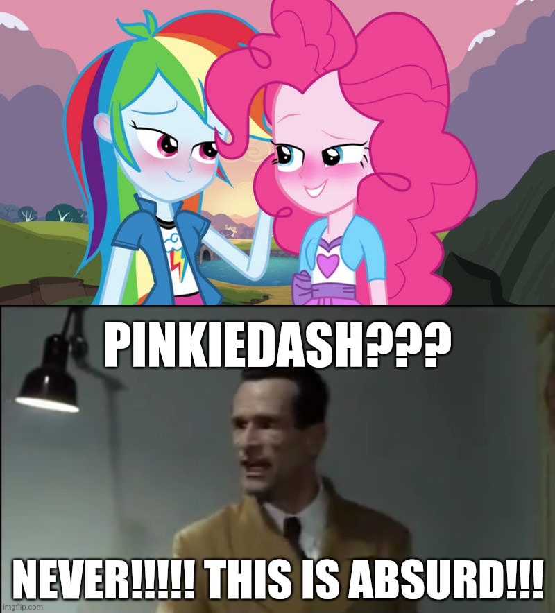 German N4z1 Skeletor refuses to ship PinkieDash bc he doesn't like MLP. | PINKIEDASH??? NEVER!!!!! THIS IS ABSURD!!! | image tagged in angry goebbels,my little pony,pinkie pie,rainbow dash,giggity,downfall | made w/ Imgflip meme maker