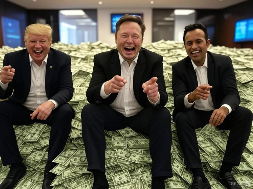 Donald Trump, Elon Musk, Vivek Ramaswamy pile of money oligarchy Blank Meme Template