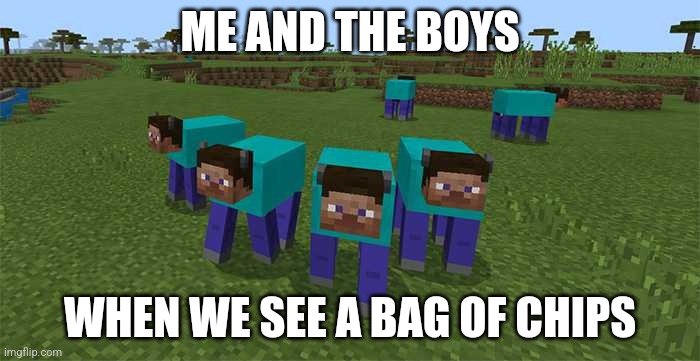 me and the boys | ME AND THE BOYS; WHEN WE SEE A BAG OF CHIPS | image tagged in me and the boys | made w/ Imgflip meme maker