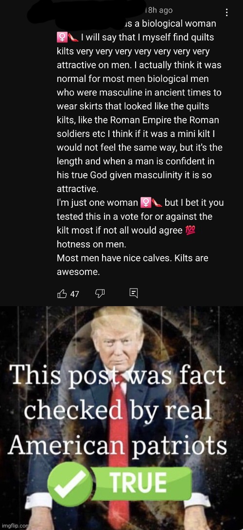 cute skirts are for MEN | image tagged in real american patriot check | made w/ Imgflip meme maker