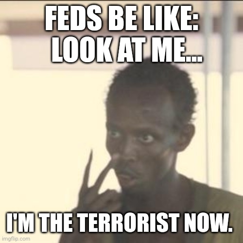 FEDS be like | FEDS BE LIKE:
   LOOK AT ME... I'M THE TERRORIST NOW. | image tagged in memes,look at me | made w/ Imgflip meme maker