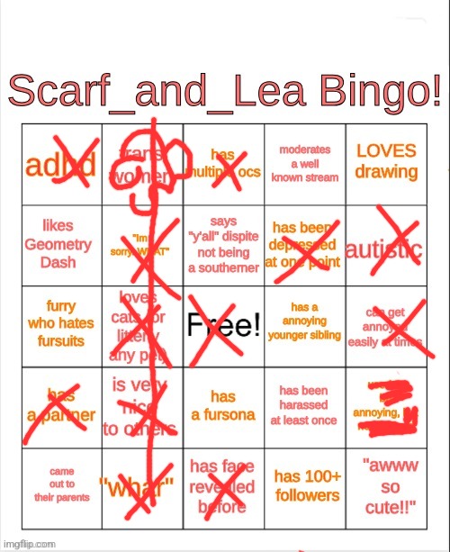 Scarf_and_Lea Bingo | image tagged in scarf_and_lea bingo | made w/ Imgflip meme maker