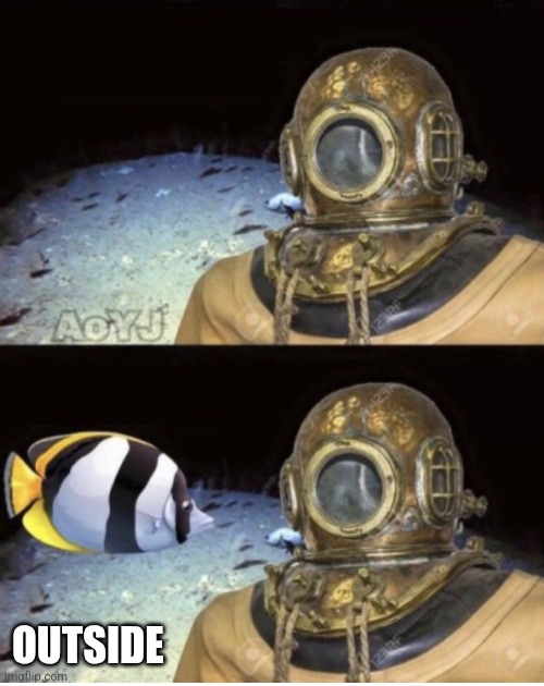 Deep sea diver under pressure | OUTSIDE | image tagged in deep sea diver under pressure | made w/ Imgflip meme maker